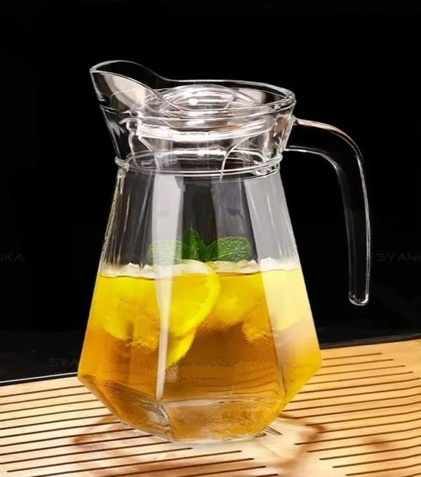 Transparent_Clear_Italian_Glass_Water_Jug_Juice_Jug_Hot_Cold_Water_Pitcher_With_Lid_Water_Jug_For_Dining_Table_Iced_Tea_Milk_And_Juice_Beverage_Carafe_Lemon_Jug_(Hexa_Jug_1.3_Ltr)