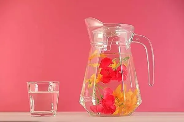 Transparent_Clear_Italian_Glass_Water_Jug_Juice_Jug_Hot_Cold_Water_Pitcher_With_Lid_Water_Jug_For_Dining_Table_Iced_Tea_Milk_And_Juice_Beverage_Carafe_Lemon_Jug_(Hexa_Jug_1.3_Ltr)
