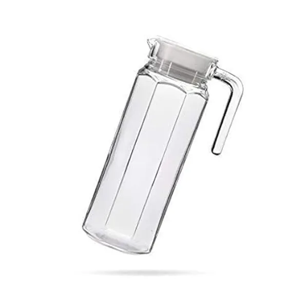 Transparent_Clear_Premium_Water_Jug_With_Plastic_Lid_&_Handle_1.1L_Beverage_Carafe_For_Home_Office_Pitcher_For_Serve_Water_Milk_Juice_Beverage_Chaas_Cocktail_(Octa_Jug_1.1_Ltr)
