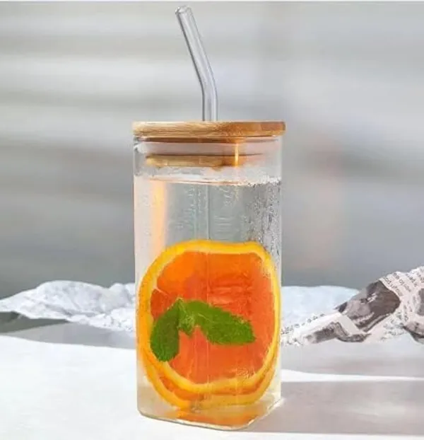Transparent_Water_Soda_Drinking_Glass_Sipper_Tumbler_Cup_Mug_For_Tea_And_Coffee_Can_Mug_With_Lid_And_Straw_Set_Of-320Ml_For_Fruit_Juice_Milk_Glass_Sipper_Tumbler_Cup_(Bamboo_Square_Pack_Of_4_Clear)