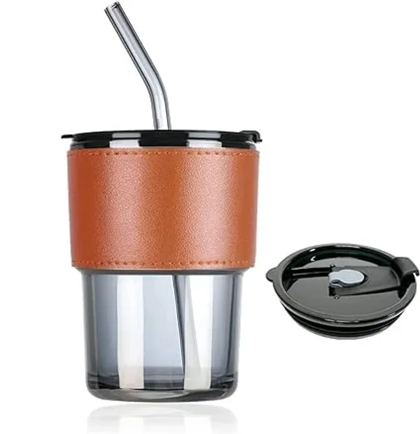 Brown_Glass_Coffee_Sipper_With_Lid_And_Glass_Straw_400Ml_Glass_Tumbler_For_Iced_Tea_Smoothie_Cocktail_Heat_Resistant_With_Anti-Slip_Leather_Sleeve_Pack_Of_3_(Sleeve)