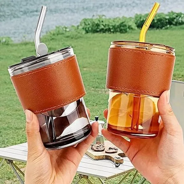 Brown_Glass_Coffee_Sipper_With_Lid_And_Glass_Straw_400Ml_Glass_Tumbler_For_Iced_Tea_Smoothie_Cocktail_Heat_Resistant_With_Anti-Slip_Leather_Sleeve_Pack_Of_3_(Sleeve)