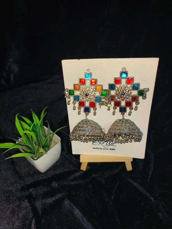 Silver_Boho_Chic_Multicolor_Jhumka_Earrings_For_Women