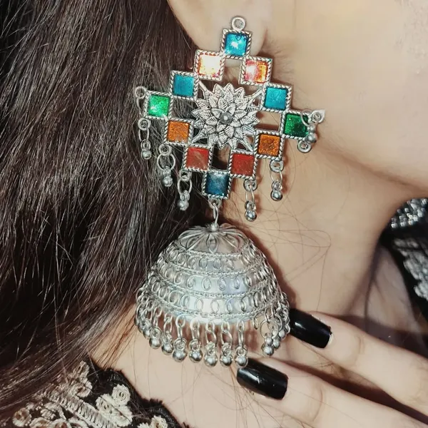 Silver_Boho_Chic_Multicolor_Jhumka_Earrings_For_Women