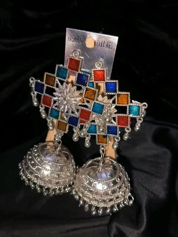 Silver_Boho_Chic_Multicolor_Jhumka_Earrings_For_Women