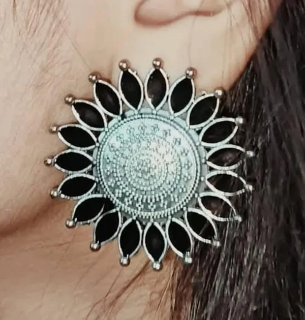 Silver_Black_Midnight_Sunburst_Earrings_For_Women