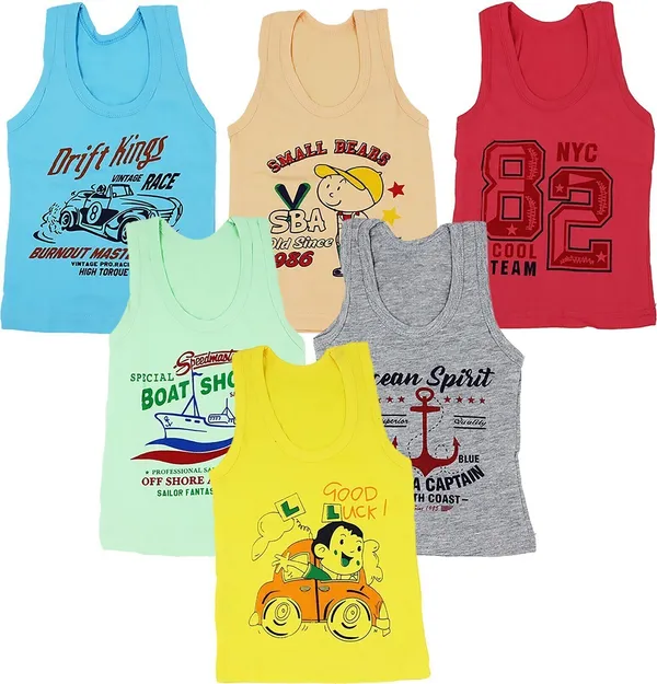 Multicolor_Cotton_Blend_Sleeveless_Vest_For_Baby_Boys_&_Baby_Girls_(Pack_Of_6)