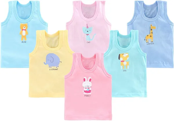 Multicolor_Cotton_Blend_Sleeveless_Vest_For_Baby_Boys_&_Baby_Girls_(Pack_Of_6)