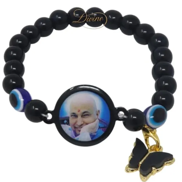 DIVINE_GURU_JI_Jai_Guru_Ji_Swaroop_Bracelet_with_Black_Beads_&_Evil_Eye_Charm_|_Spiritual_Protection_Wristband_with_Butterfly_Pendant_for_Men_&_Women_|_Devotional_Gift
