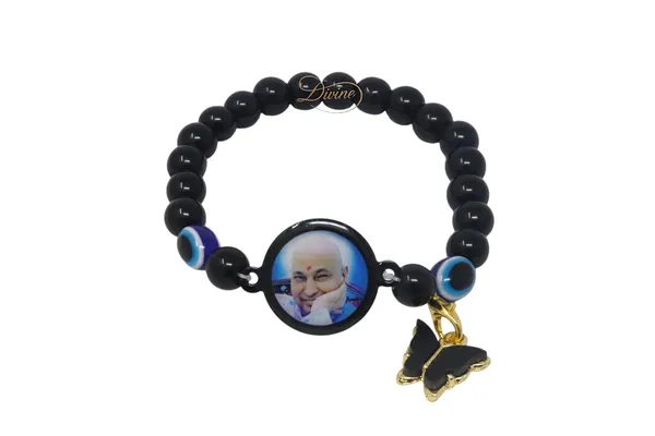 DIVINE_GURU_JI_Jai_Guru_Ji_Swaroop_Bracelet_with_Black_Beads_&_Evil_Eye_Charm_|_Spiritual_Protection_Wristband_with_Butterfly_Pendant_for_Men_&_Women_|_Devotional_Gift
