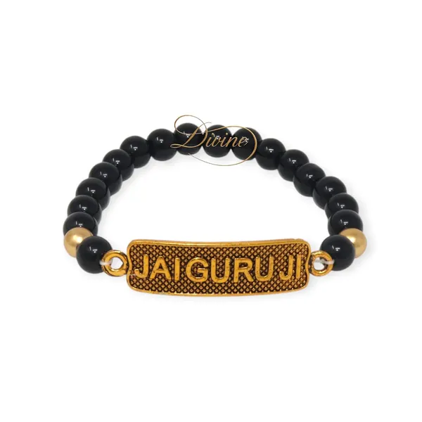 DIVINE_GURU_JI_Jai_Guruji_Brass_Bracelet_for_Men_&_Women_|_Black_Beads_Kada_with_Golden_Plate_|_Handmade_Spiritual_for_Blessings,_Meditation,_Satsang_&_Devotional_Gift