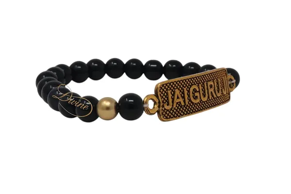 DIVINE_GURU_JI_Jai_Guruji_Brass_Bracelet_for_Men_&_Women_|_Black_Beads_Kada_with_Golden_Plate_|_Handmade_Spiritual_for_Blessings,_Meditation,_Satsang_&_Devotional_Gift