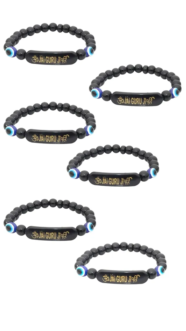 DIVINE_GURU_JI_Jai_Guru_Ji_Black_Beaded_Bracelet_with_Evil_Eye_Protection_|_Spiritual_Kada_Bracelet_|_Divine_Wristband_for_Men_&_Women_-_Set_of_6