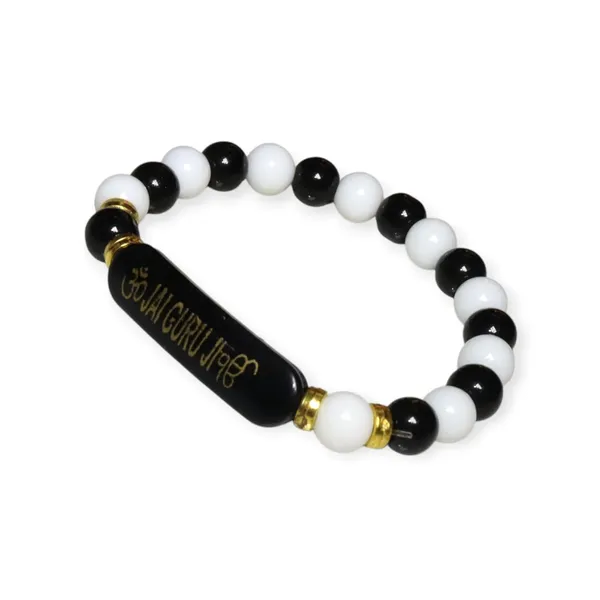 Shukrana_Blessings_Jai_Guruji_Crystal_Beaded_Black_and_White_Bracelet_with_Religious_Charm,_Clear_Crystals_and_Shining_Beads,_jai_Guru_Ji_Name_Plate_(Black-White)