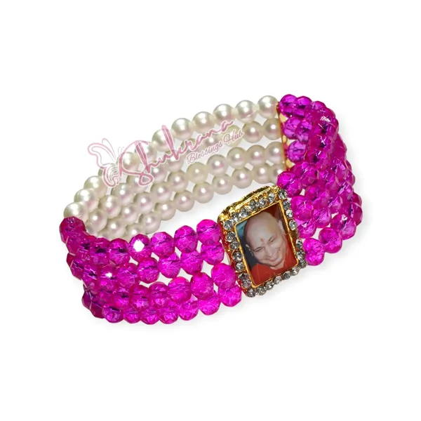 Shukrana_Blessings_Crystal_Beaded_|_Guruji_Bracelets_|_Guru_Ji_Bracelet_|_Guruji_Swaroop_Bracelets,_Pink_and_Pearl,_4-Strand_with_Rhinestone_Photo_Frame