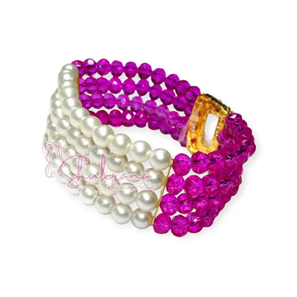 Shukrana_Blessings_Crystal_Beaded_|_Guruji_Bracelets_|_Guru_Ji_Bracelet_|_Guruji_Swaroop_Bracelets,_Pink_and_Pearl,_4-Strand_with_Rhinestone_Photo_Frame