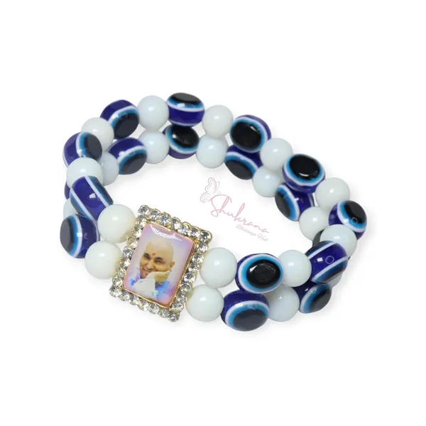 Shukrana_Blessings_Evil_Eye_Protection_Guru_ji_Bracelet,_Double_Strand_Beaded,_Blue_and_Black_Glass_Beads_with_Crystal_Photo_Frame_(Blue-White,_One_Size)