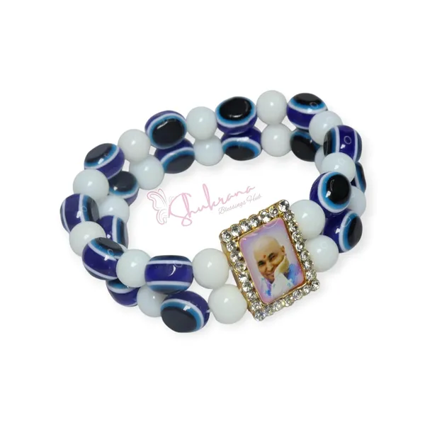 Shukrana_Blessings_Evil_Eye_Protection_Guru_ji_Bracelet,_Double_Strand_Beaded,_Blue_and_Black_Glass_Beads_with_Crystal_Photo_Frame_(Blue-White,_One_Size)