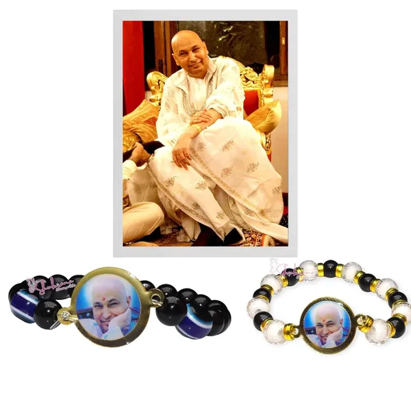 Shukrana_Blessings_jai_Guruji_Crystal_Beaded_Evil_Eye_Bracelet_with_Religious_Charm,_Clear_Crystals_and_Blue_Evil_Eye_Beads,_Gold-Plated_jai_guruji_Photo_Frame_(2-pc)