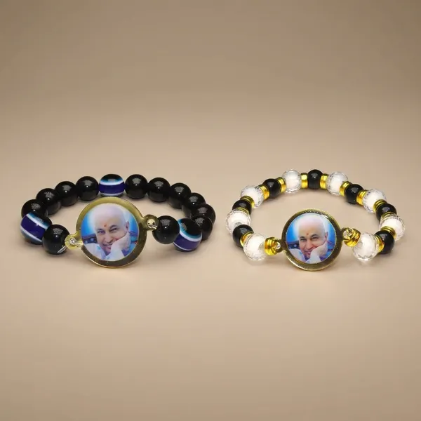 Shukrana_Blessings_jai_Guruji_Crystal_Beaded_Evil_Eye_Bracelet_with_Religious_Charm,_Clear_Crystals_and_Blue_Evil_Eye_Beads,_Gold-Plated_jai_guruji_Photo_Frame_(2-pc)