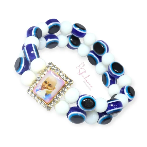 Shukrana_Blessings_Evil_Eye_Beaded_|_Guruji_Bracelets_|_Guru_Ji_Bracelet_|_Guruji_Swaroop_Bracelets,_White_and_Blue_Glass_Beads,_Double_Strand_with_Crystal_Photo_Frame
