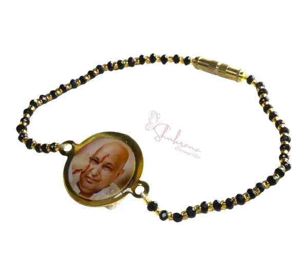 Shukrana_Blessings_Guruji_Bracelets_|_Guru_Ji_Bracelet_|_Guruji_Swaroop_Bracelets_–_Black_and_Gold_Beaded_Design_with_Magnetic_Clasp_and_Gold-Tone_Photo_Frame_(One_Piece)
