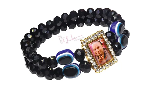 Shukrana_Blessings_Spiritual_Guru_Ji_Bracelet_|_Guruji_Swaroop_Bracelets_Blessing_of_Gurujit_–_Black_Beaded_Multi-Strand_Design_with_Crystal_Frame_and_Evil_Eye_Protection