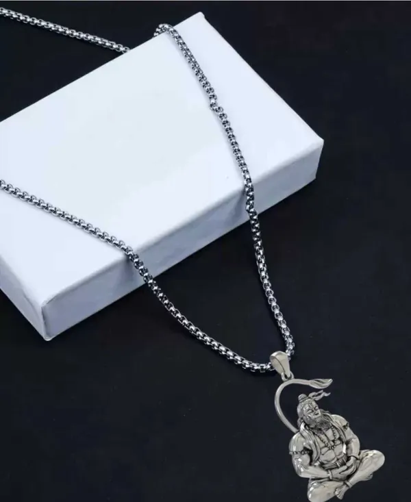Silver_plated_Hanuman_bajrangbali_balaji_locket_chain_for_boy/men_&girls/women