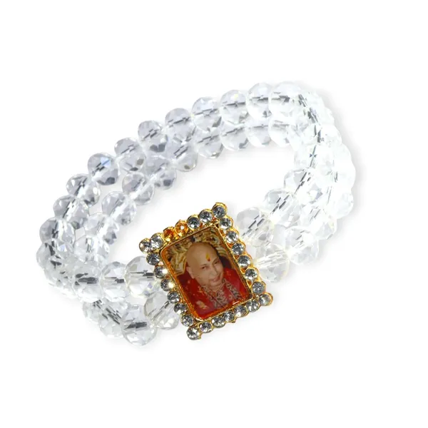 Shukrana_Blessings_Guruji_Swaroop_Bracelet_|_White_Shining_Beaded_Bracelet_with_Religious_Charm_&_Clear_Crystals_|_Guruji_Photo_Frame_Wristband