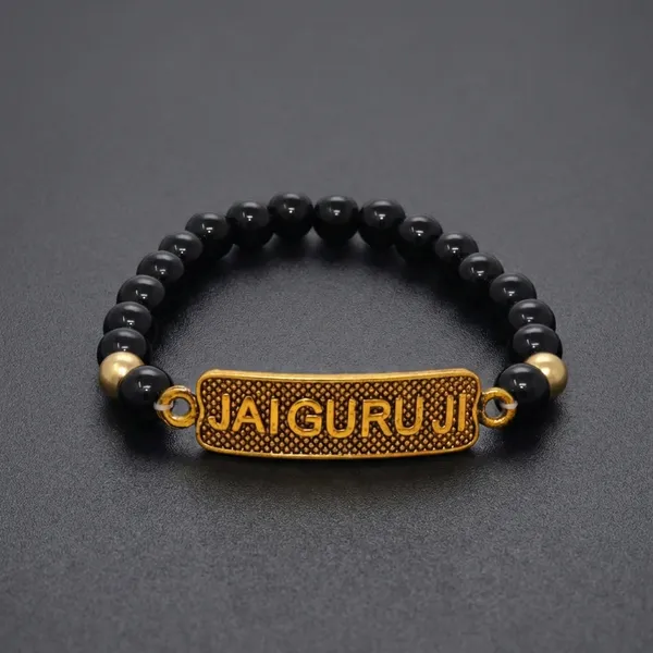 DIVINE_GURU_JI_Jai_Guruji_Brass_Bracelet_for_Men_&_Women_|_Black_Beads_Kada_with_Golden_Plate_|_Handmade_Spiritual_for_Blessings,_Meditation,_Satsang_&_Devotional_Gift