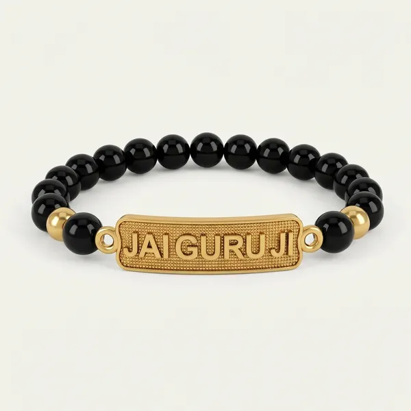 DIVINE_GURU_JI_Jai_Guruji_Brass_Bracelet_for_Men_&_Women_|_Black_Beads_Kada_with_Golden_Plate_|_Handmade_Spiritual_for_Blessings,_Meditation,_Satsang_&_Devotional_Gift
