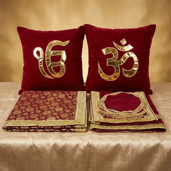 Divine_GURU_JI_Jai_Guru_Ji_Chola_Set_with_Guruji_Blessings_Print_|_Decorative_Cushion_Covers_&_Divine_Rumala_for_Pooja,_Mandir,_Spiritual_Gifts_&_Religious_Decor_–_14_Piece_Set_(Mehroon)