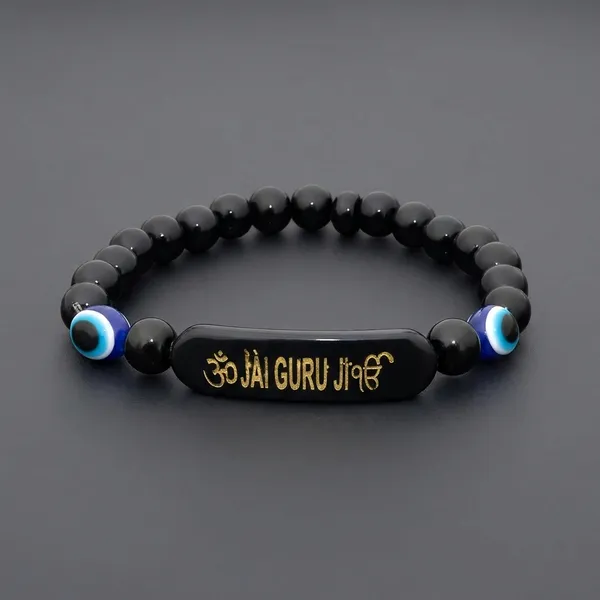 DIVINE_GURU_JI_Jai_Guru_Ji_Black_Beaded_Bracelet_with_Evil_Eye_Protection_|_Spiritual_Kada_Bracelet_|_Divine_Wristband_for_Men_&_Women_-_Set_of_6