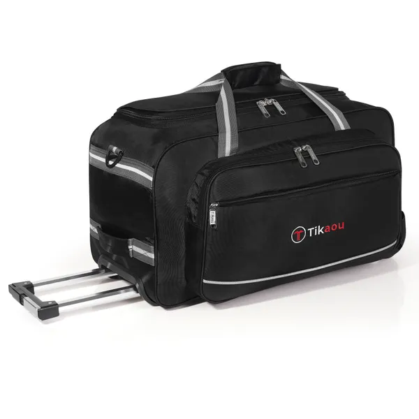 Black_20_Inch_Duffel_Trolley_Bag_With_Wheels,_Adjustable_Strap_&_Spacious_Compartments