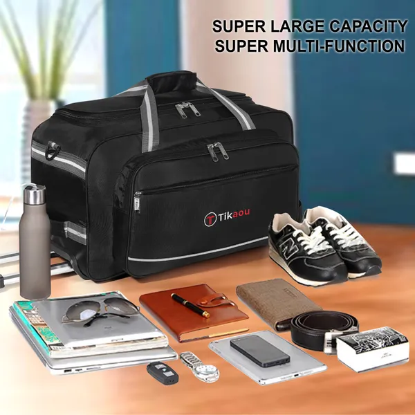 Black_20_Inch_Duffel_Trolley_Bag_With_Wheels,_Adjustable_Strap_&_Spacious_Compartments