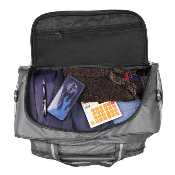 Grey_24_Inch_Duffel_Trolley_Bag_With_Wheels,_Adjustable_Strap_&_Spacious_Compartments