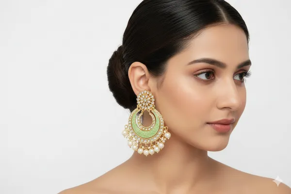 Green__Alloy_Clip-On_Chandbali_Earrings_For_Women