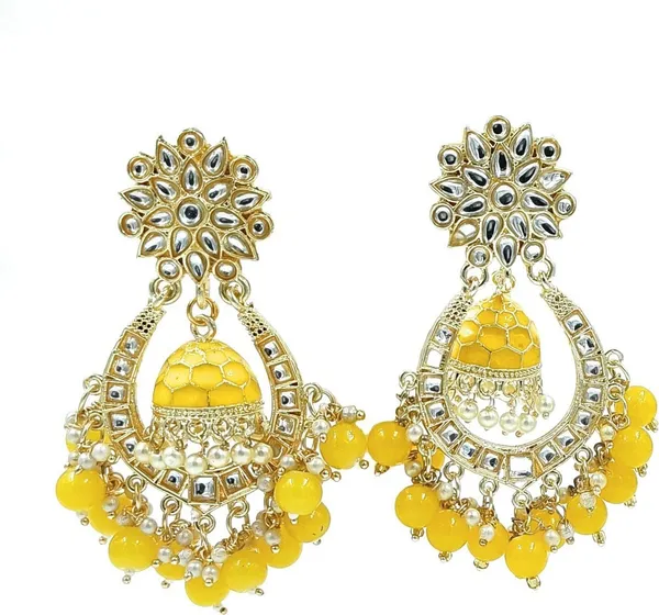 Yellow__Brass_Jhumka_Earrings_For_Women