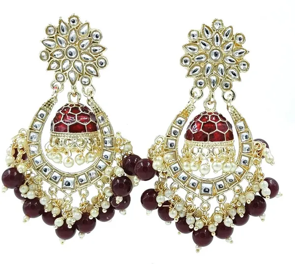 Maroon__Brass_Jhumka_Earrings_For_Women