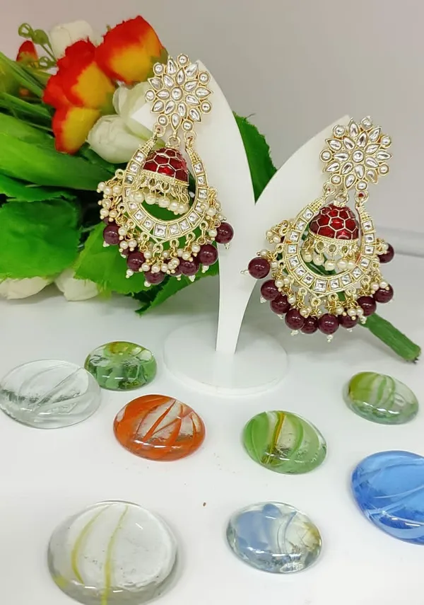 Maroon__Brass_Jhumka_Earrings_For_Women