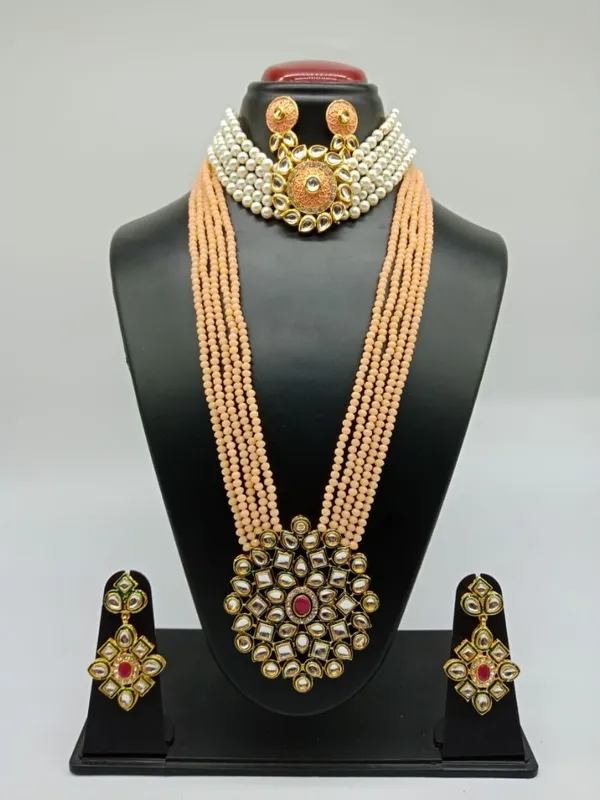 Peach_Premium_Brass_Earrings_&_Necklace_Jewellery_Set_For_Women