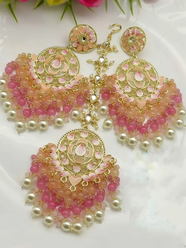 Orange_Premium_Brass_Earrings_&_Maang_Tikka_Jewellery_Set_For_Women