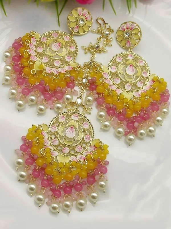 Yellow_Premium_Brass_Earrings_&_Maang_Tikka_Jewellery_Set_For_Women