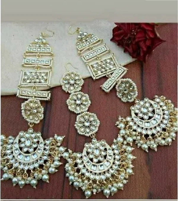 White_Premium_Alloy_Earrings_&_Maang_Tikka_Jewellery_Set_For_Women