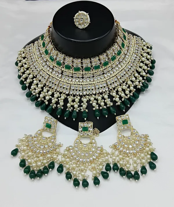 Green_Gold-plated_Necklace__Earring_&_Maang_Tikka_Set__For_Women