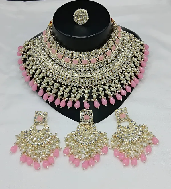 Pink_Gold-plated_Necklace__Earring_&_Maang_Tikka_Set__For_Women