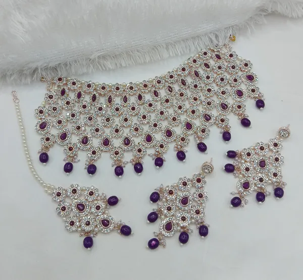 Purple_Gold-plated_Necklace__Earring_&_Maang_Tikka_Set__For_Women