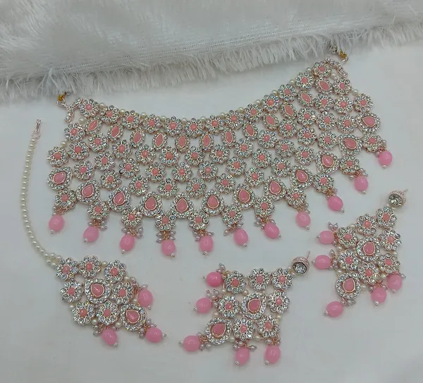 Pink_Gold-plated_Necklace__Earring_&_Maang_Tikka_Set__For_Women
