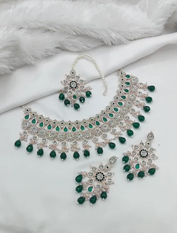 Green_Gold-plated_Necklace__Earring_&_Maang_Tikka_Set__For_Women