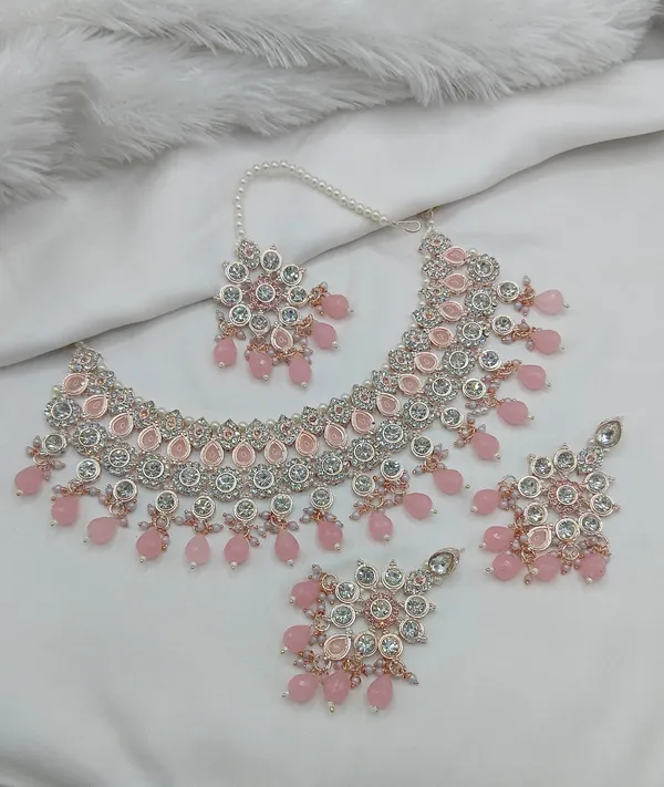 Pink_Gold-plated_Necklace__Earring_&_Maang_Tikka_Set__For_Women